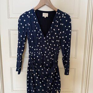 Sézane Noemia Dress in Navy Polka Dots